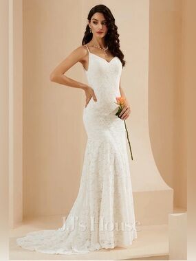NWT JJs House Ivory Lace Spaghetti Strap Mermaid Wedding Gown size 8